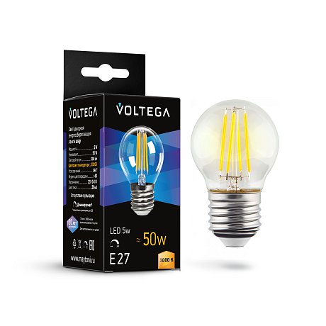 Светодиодная лампа филамент шар 5Вт 3000K E27 340° диммируемая