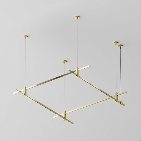 Готовая конструкция квадратная двухуровневая на тросовых подвесах Hang без светильников и блока питания, латунь