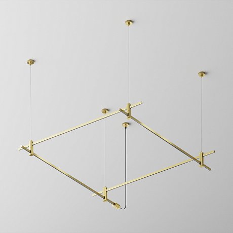 Готовая конструкция квадратная двухуровневая на тросовых подвесах Hang без светильников и блока питания, латунь