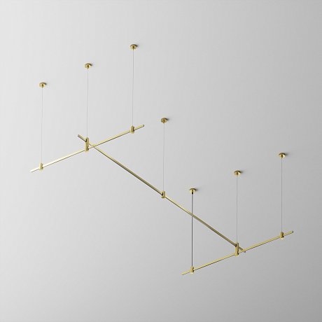Готовая конструкция прямая 2м х 1м двухуровневая на тросовых подвесах Hang без светильников и блока питания, латунь