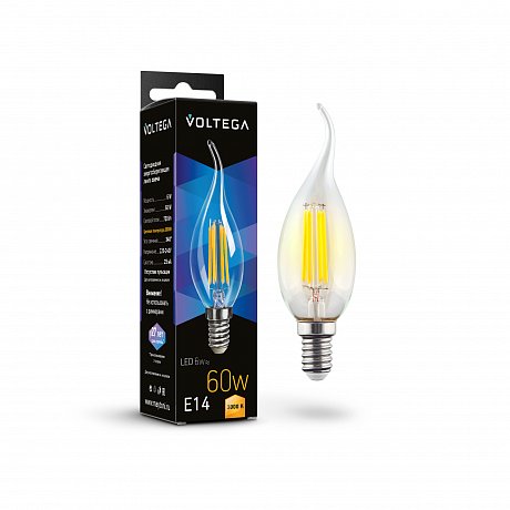 Светодиодная лампа филамент свеча на ветру 6Вт 3000K E14 340°