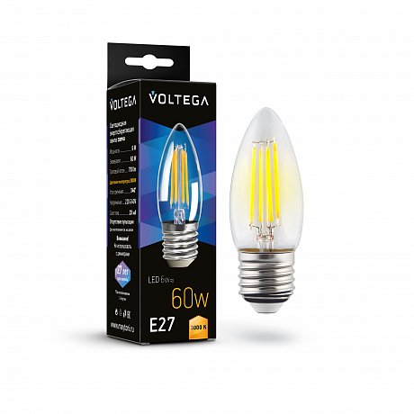 Светодиодная лампа филамент свеча 6Вт 3000K E27 340°